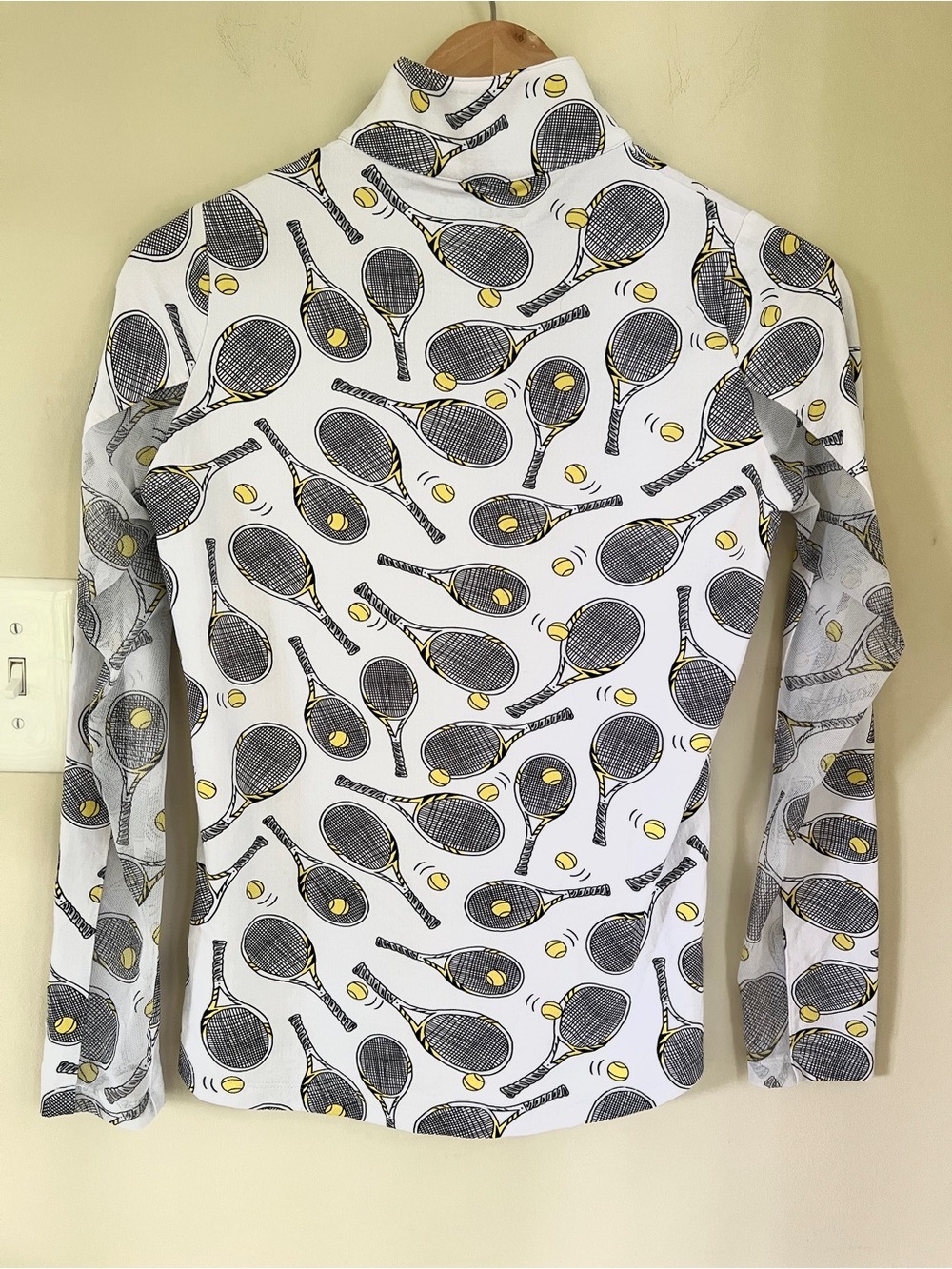 IBKÜL Tennis Print Long Sleeve Mock Neck Top, Venus White, Size XS - Picture 3 of 11